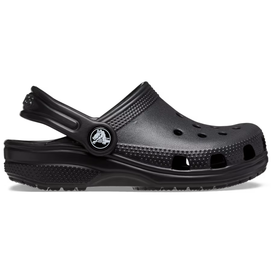 Black clog shoe on a white background