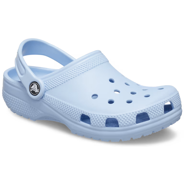 Light blue clog shoe on a white background