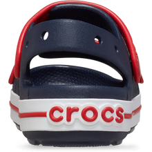 Load image into Gallery viewer, Navy and red Crocs sandal on a white background