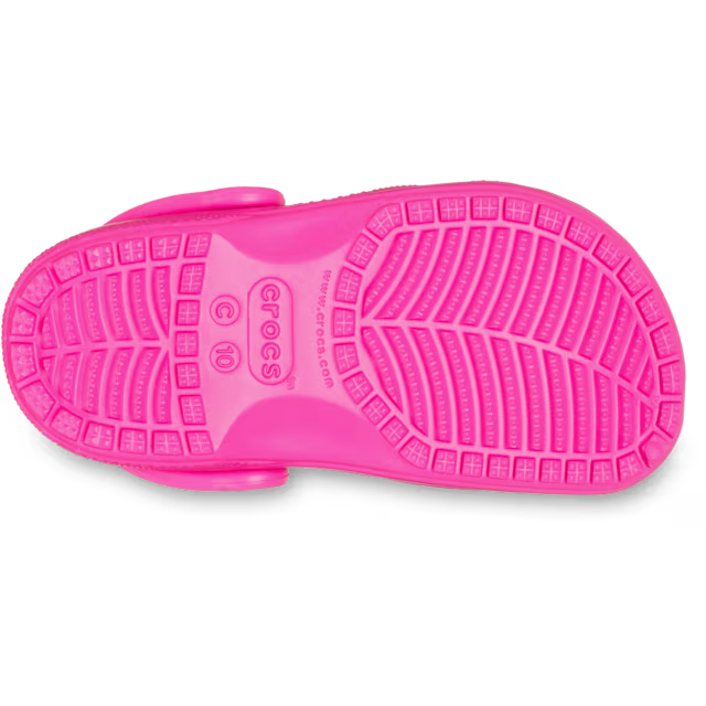 Pink sandal sole with Crocs branding on a white background