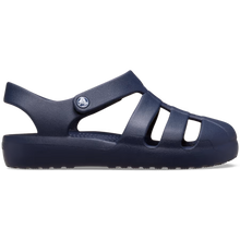 Load image into Gallery viewer, Navy sandal with a strap on a white background