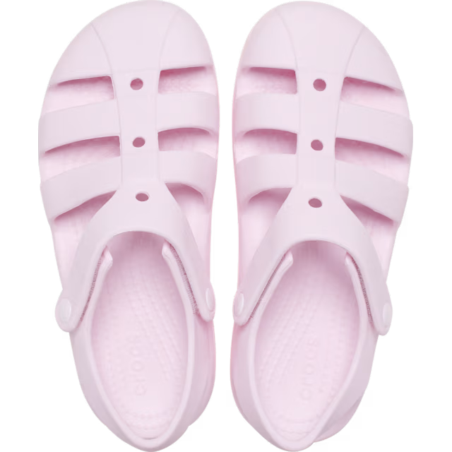 Pair of pink sandals on a white background