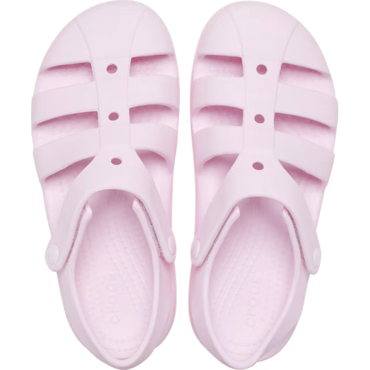 Pair of pink sandals on a white background