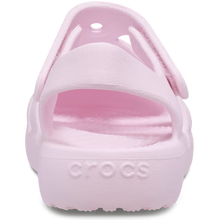 Load image into Gallery viewer, Pink sandal with 'Crocs' branding on a white background