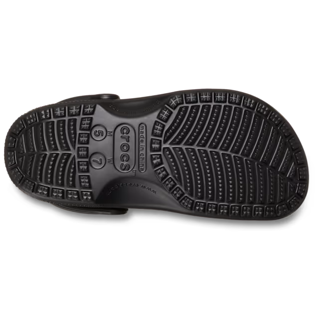 Black Crocs sandal sole on a white background
