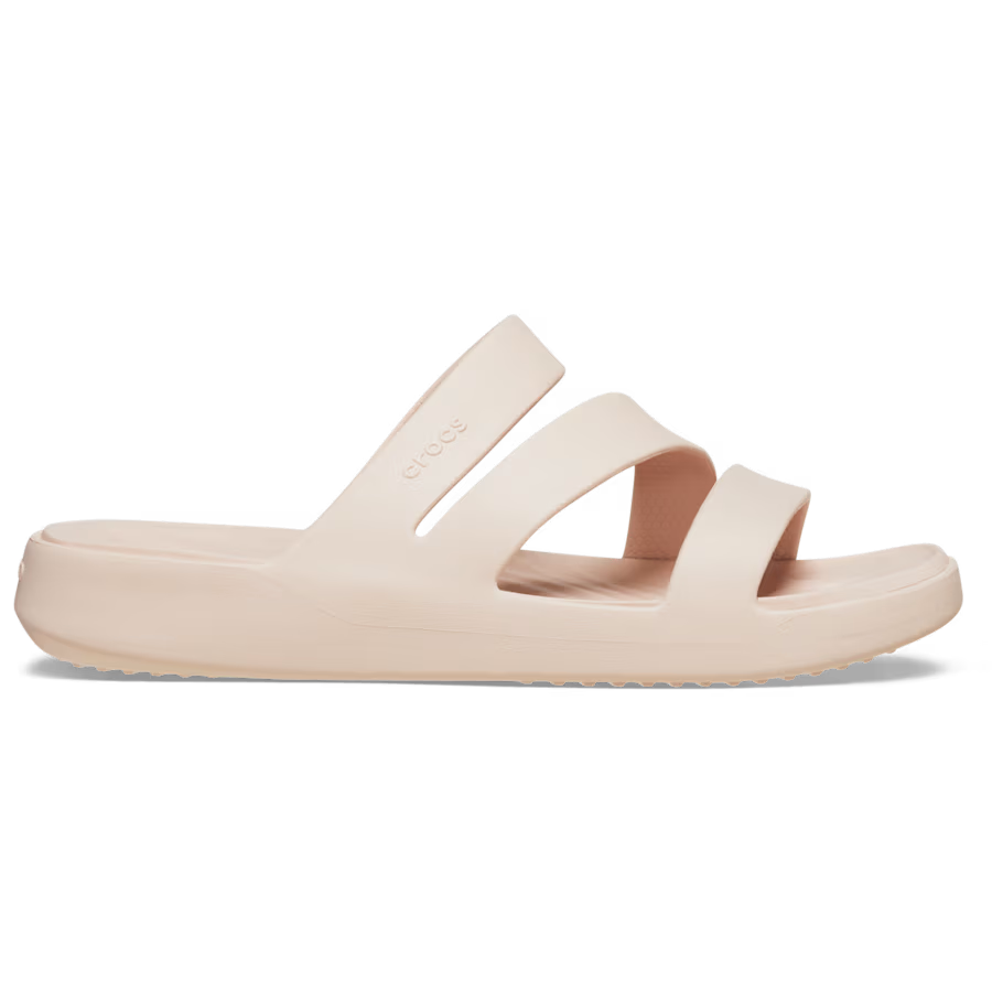 Beige sandal with two straps on a white background