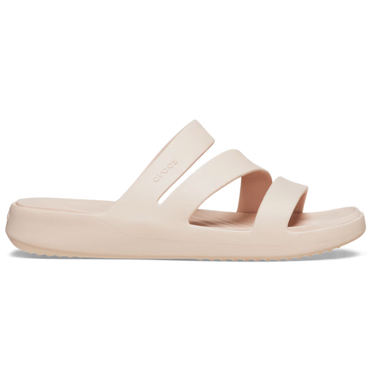 Beige sandal with two straps on a white background