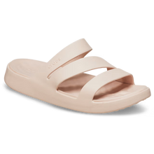 Load image into Gallery viewer, Beige sandal with 'Crocs' branding on a white background