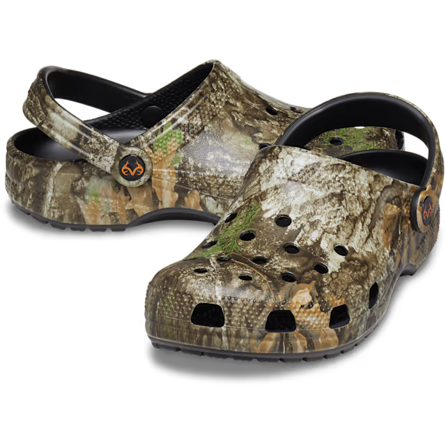 Camouflage clogs on a white background