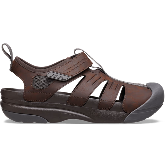 Brown sandal with gray sole on a white background