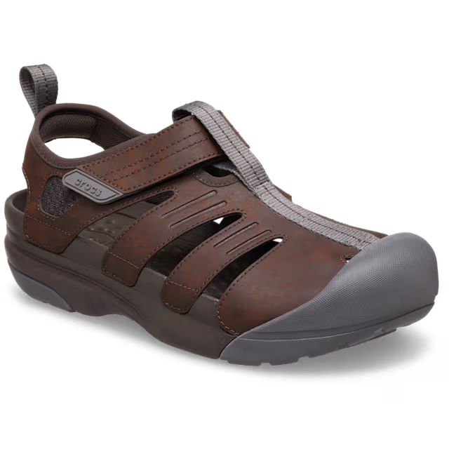 Brown sandal with gray accents on a white background