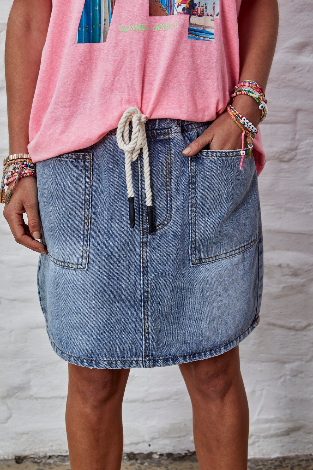 Draw Cord Denim Skirt