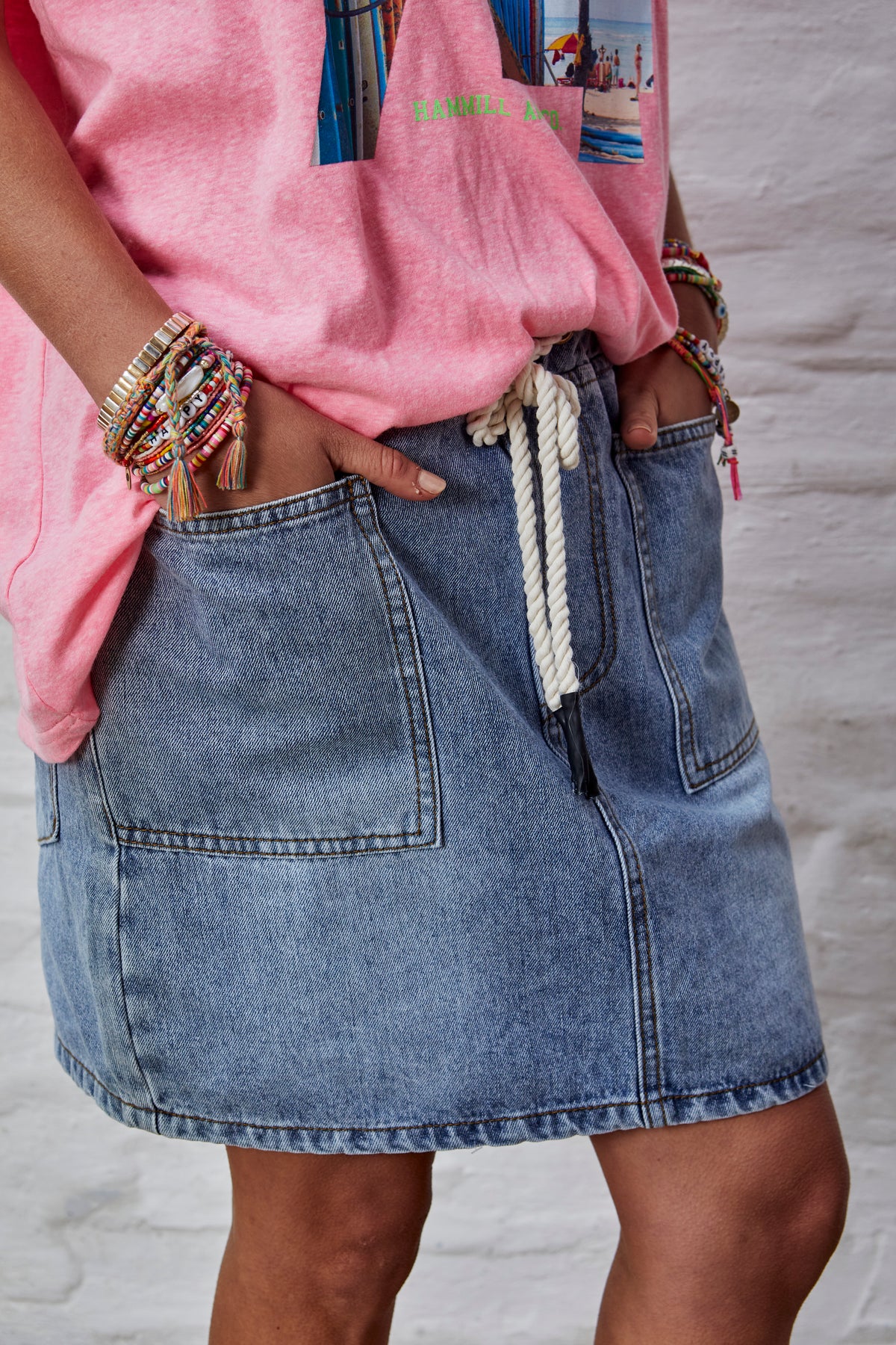 Draw Cord Denim Skirt