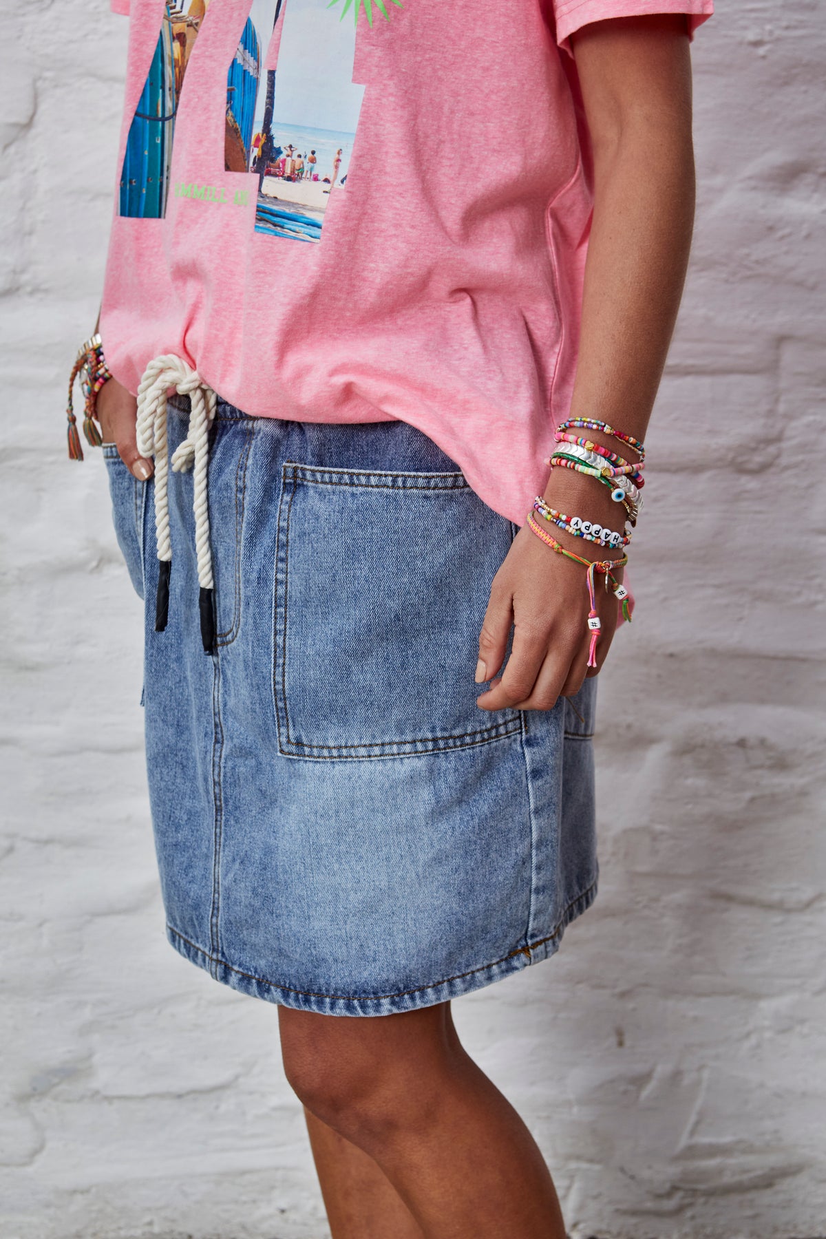 Draw Cord Denim Skirt