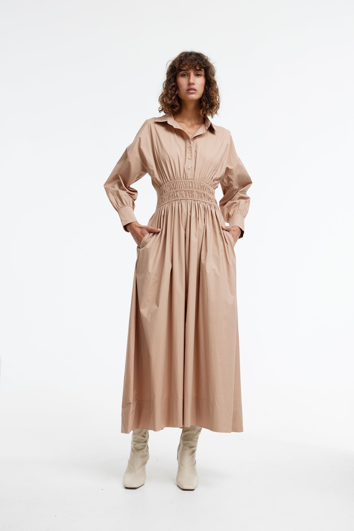 Emma Shirt Dress - Almond
