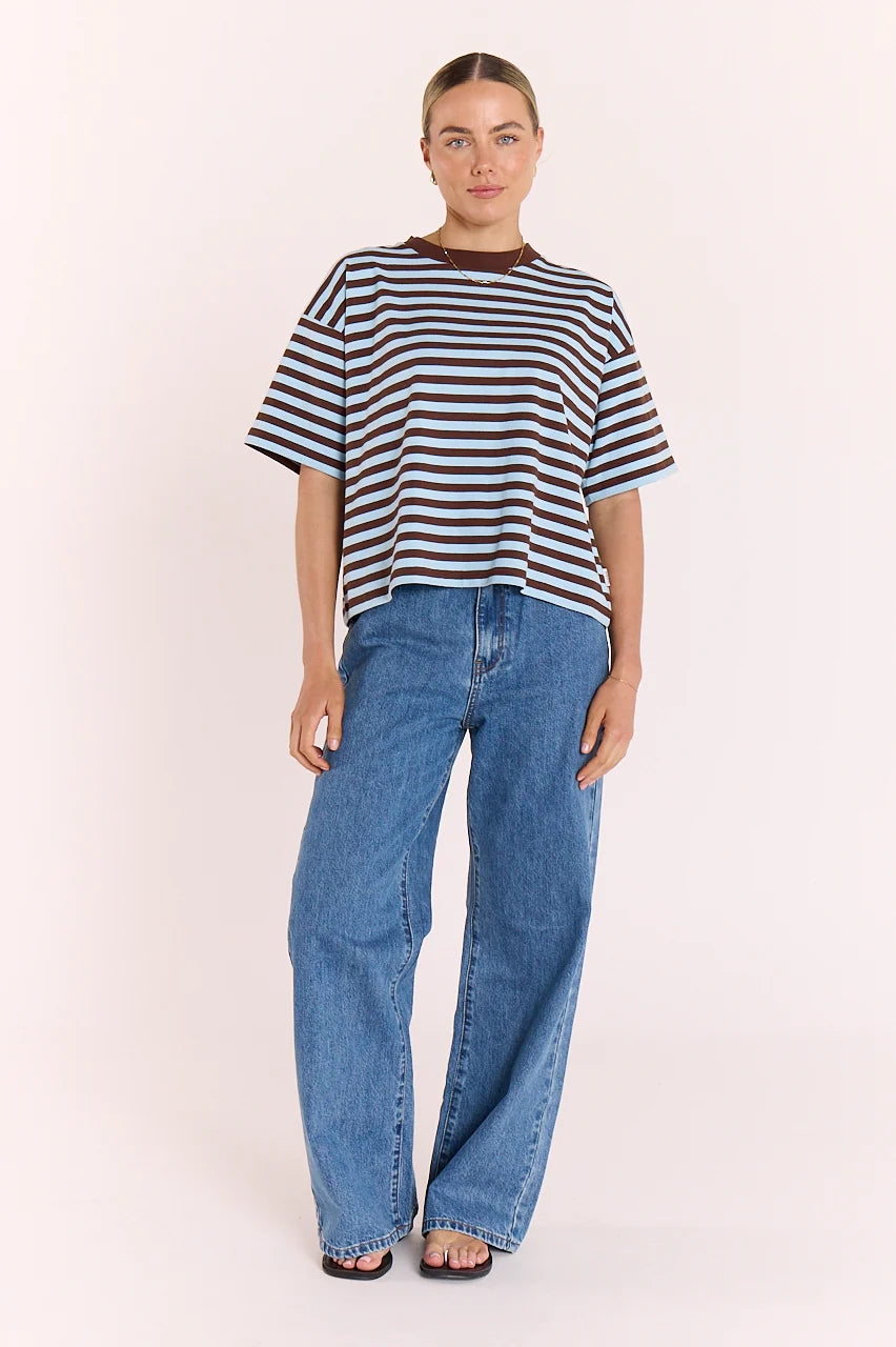 Carter Boxy Tee - Chocolate Blue Stripe