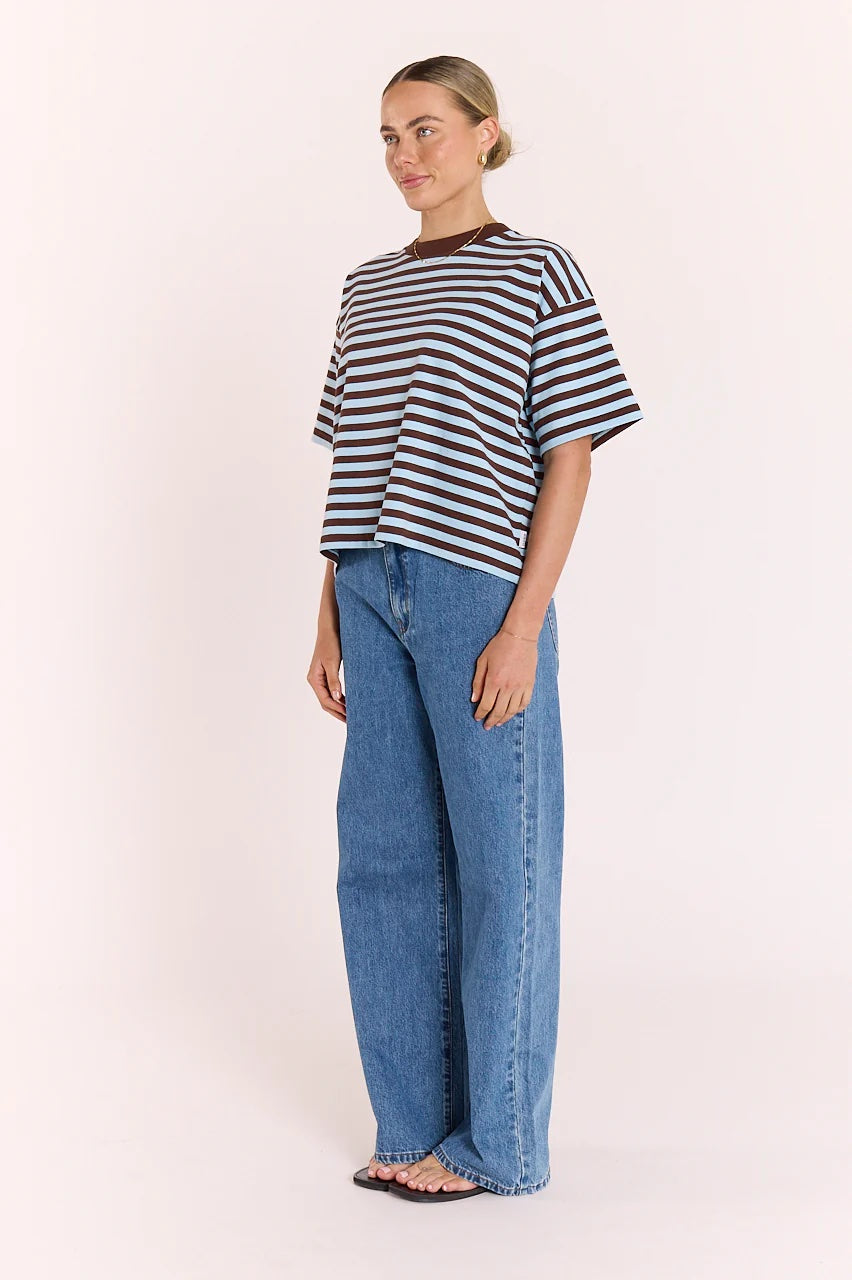 Carter Boxy Tee - Chocolate Blue Stripe