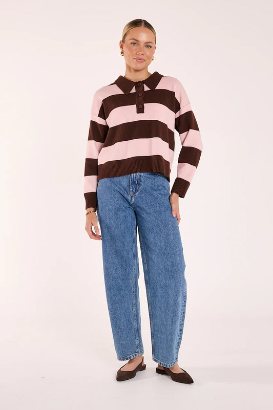 Stefi Knit Chocolate Pink Stripe