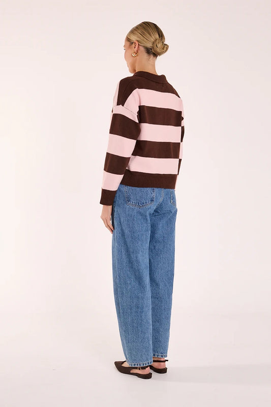 Stefi Knit Chocolate Pink Stripe