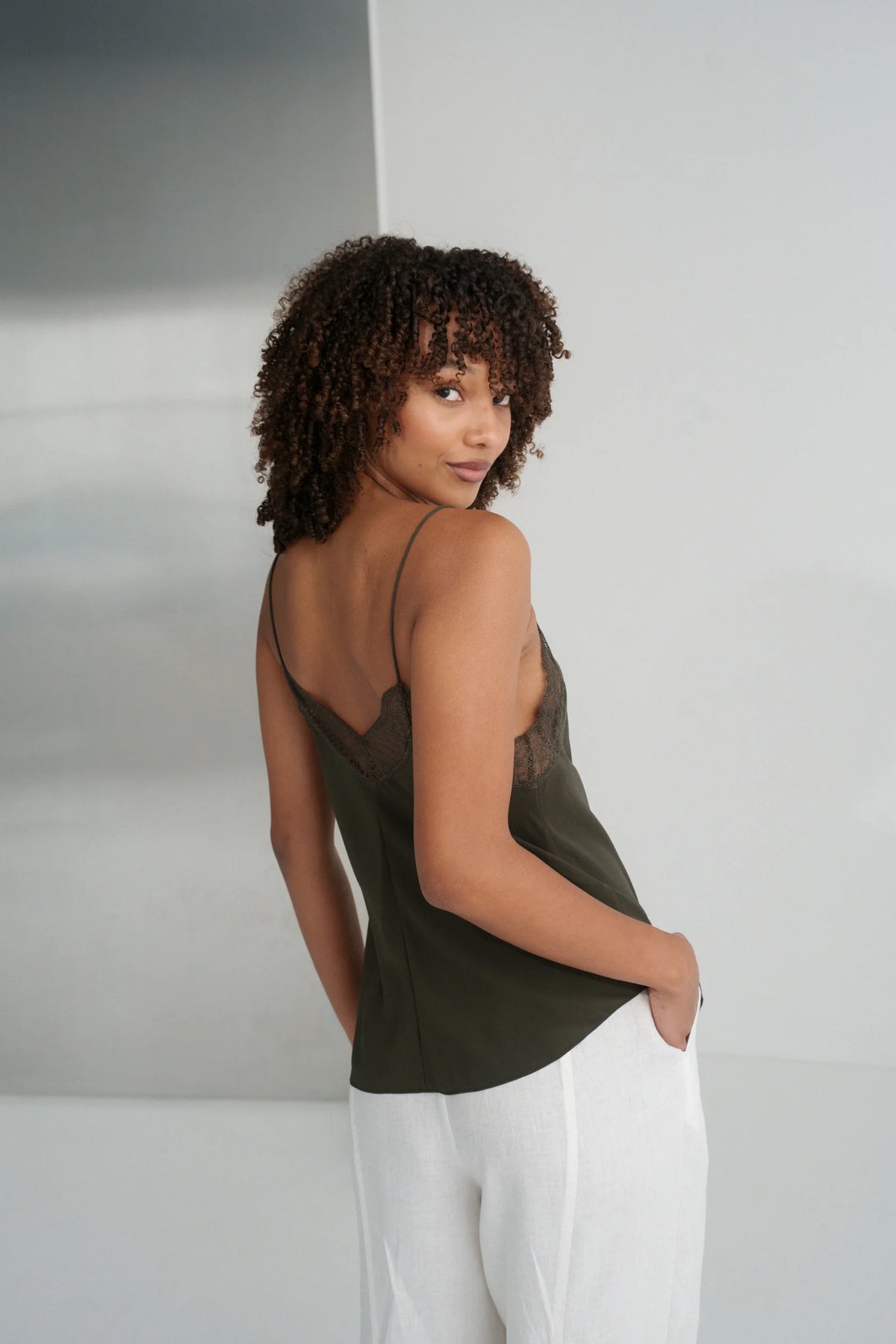 Frankie Silk Cami Khaki
