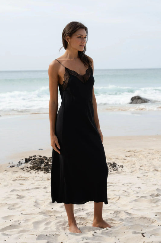 Freya Silk Slip Dress Black