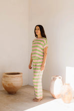 Load image into Gallery viewer, Box Top with Side Splits Rosa Pistachio Stripe