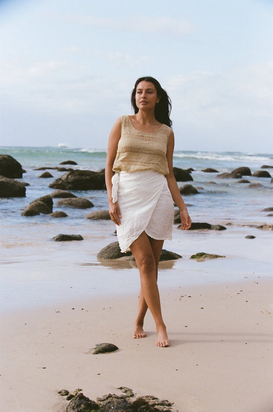 Wrap Skirt Mini Lined Cestinato Bianco