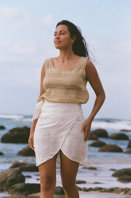 Wrap Skirt Mini Lined Cestinato Bianco