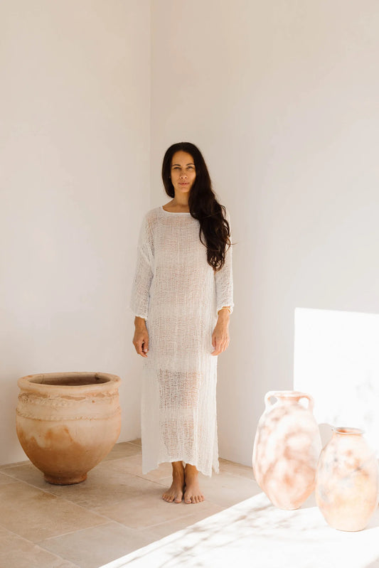 Boheme Positano Maxi with Sleeve Netta Bianco
