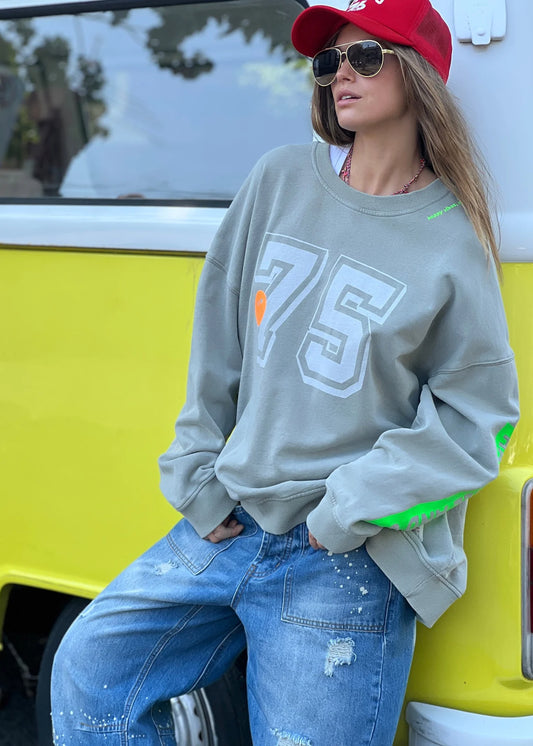 Long Vintage Retro Sweat Khaki
