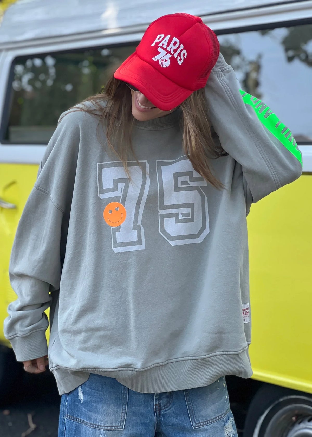 Long Vintage Retro Sweat Khaki