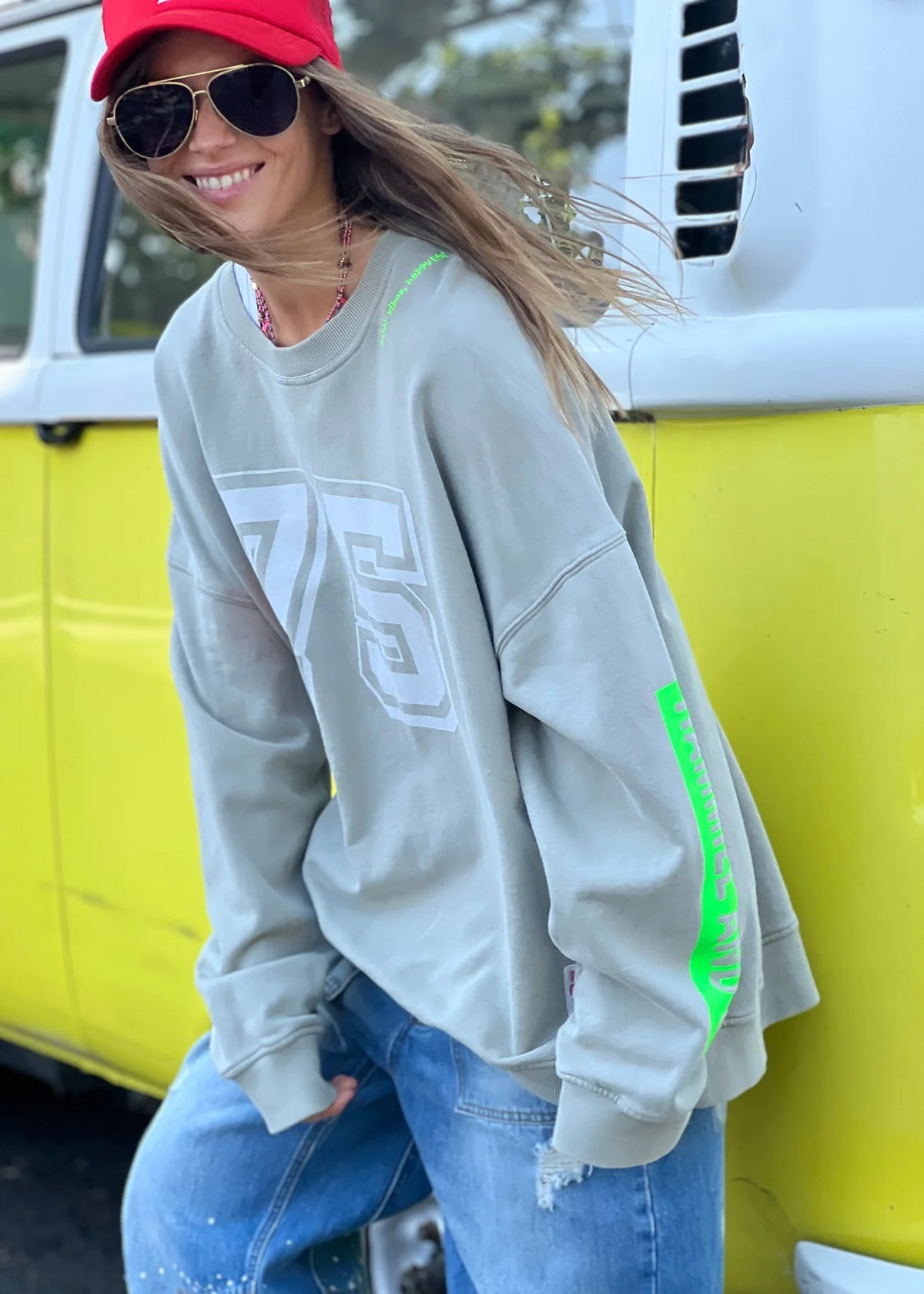 Long Vintage Retro Sweat Khaki