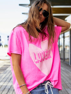 Vintage Wash Heart Tee - Hot Pink