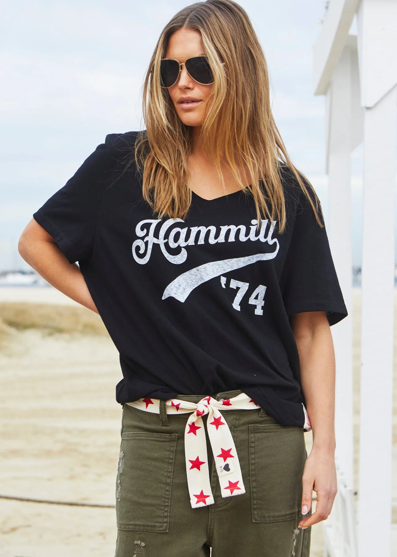 Graphic V Neck Tee Black