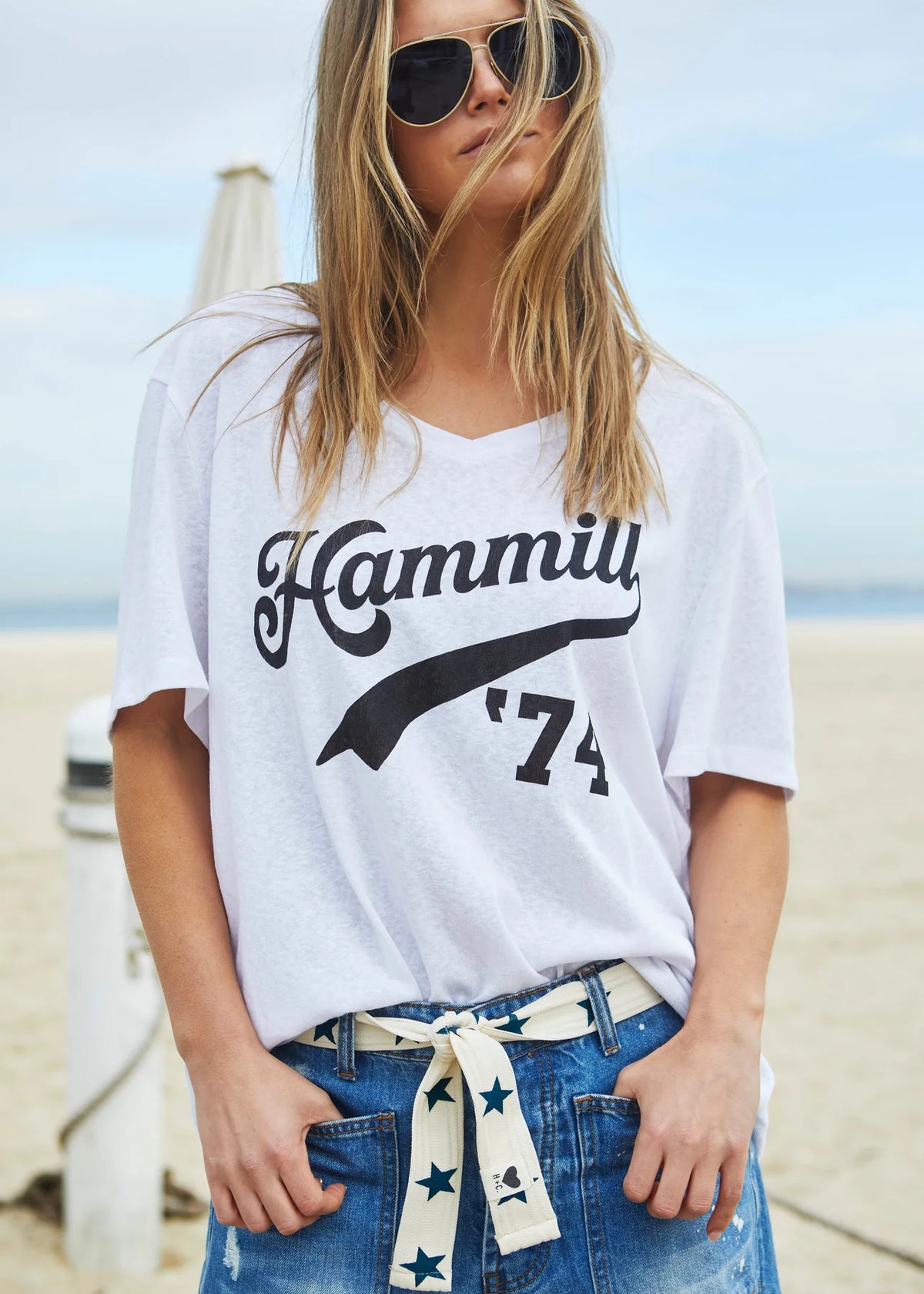 Graphic V Neck Tee White