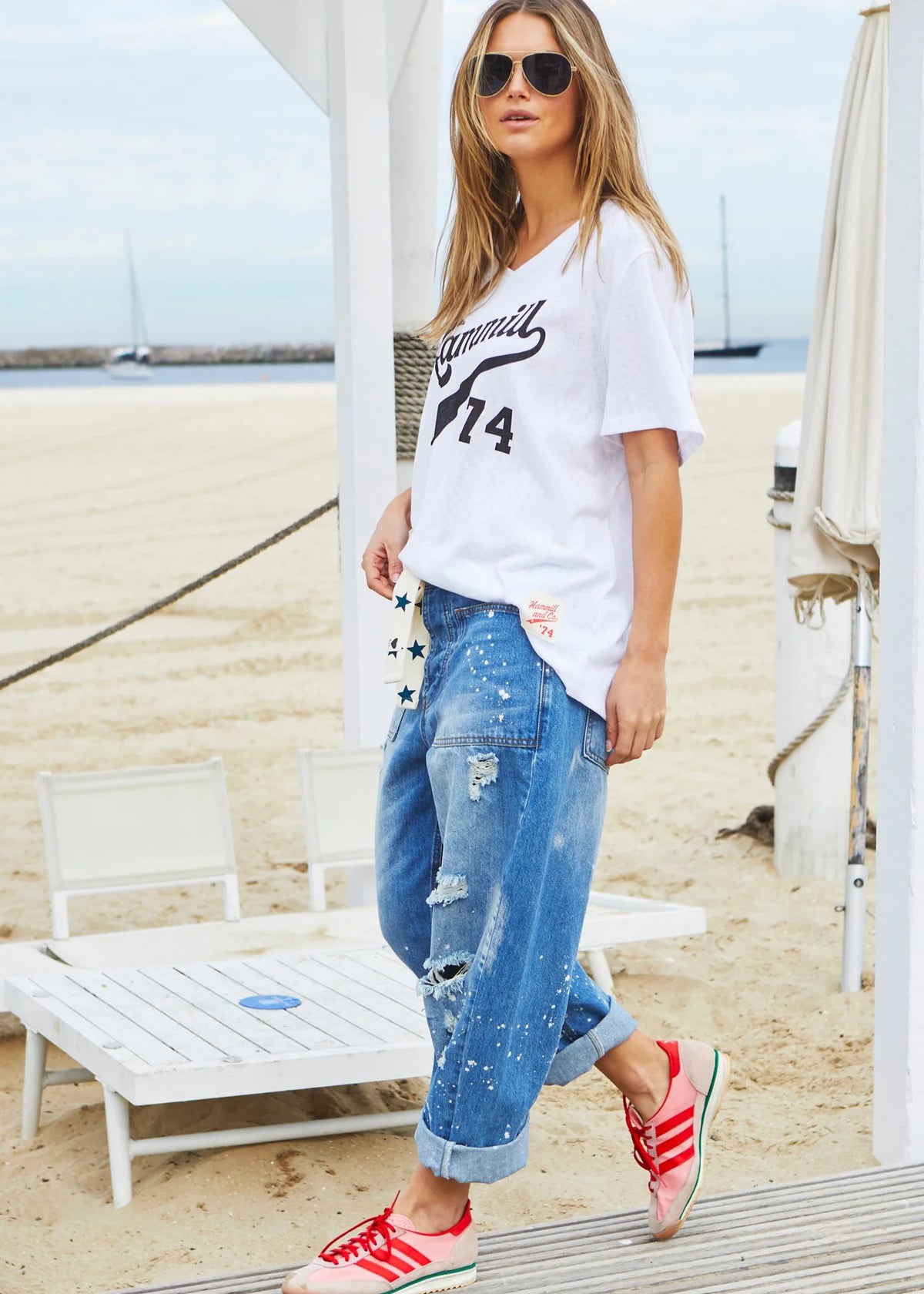 Graphic V Neck Tee White