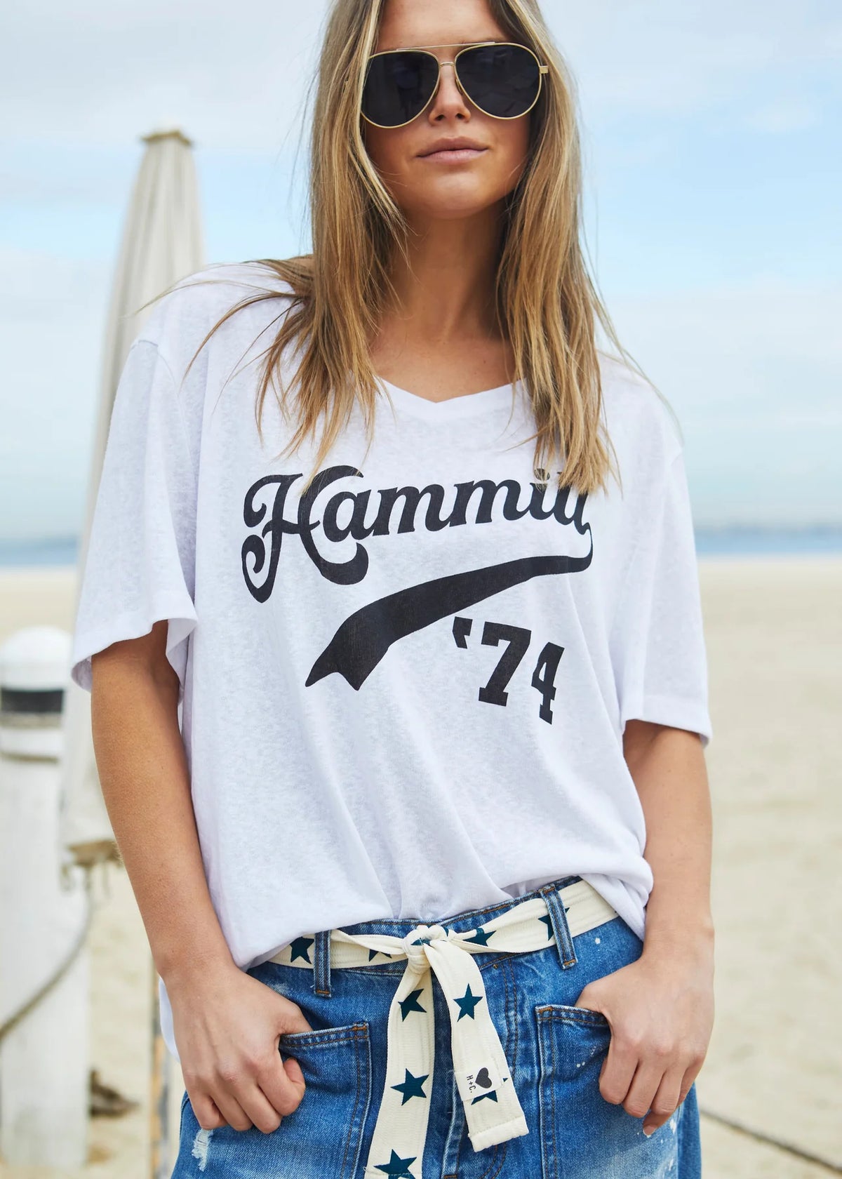 Graphic V Neck Tee White
