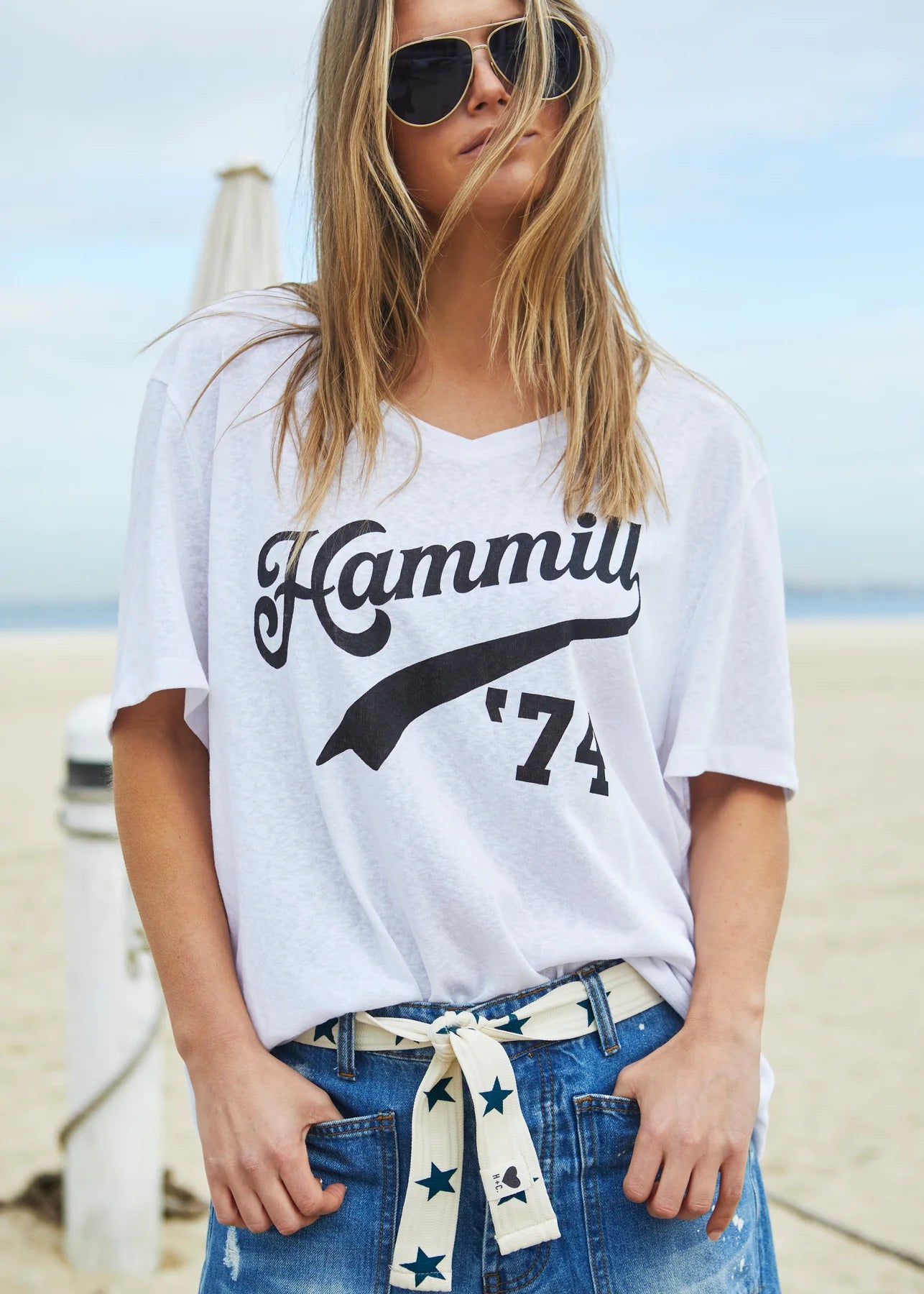 Graphic V Neck Tee White