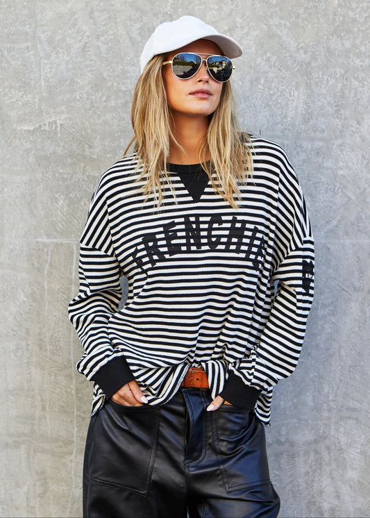 Frenchie Waffle Top - Black/White