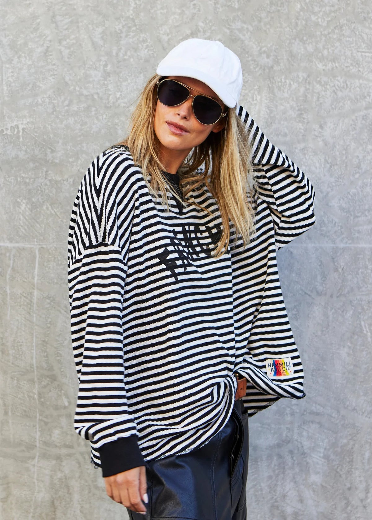 Frenchie Waffle Top - Black/White