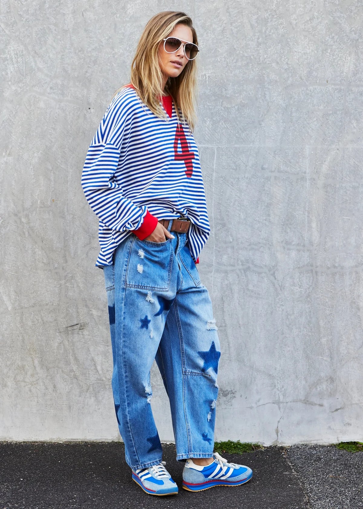 Vintage 4 Waffle Top - Royal/White