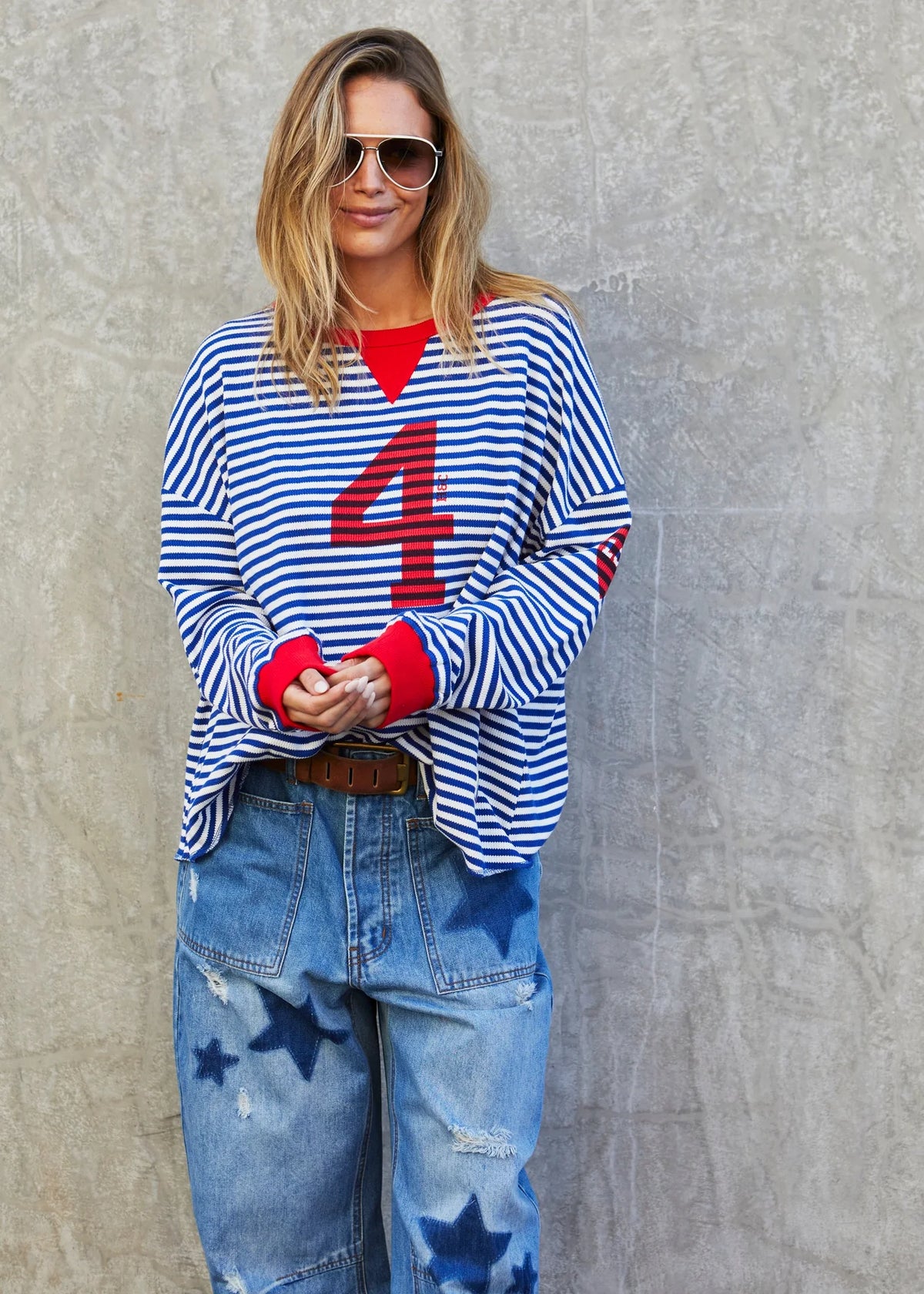 Vintage 4 Waffle Top - Royal/White
