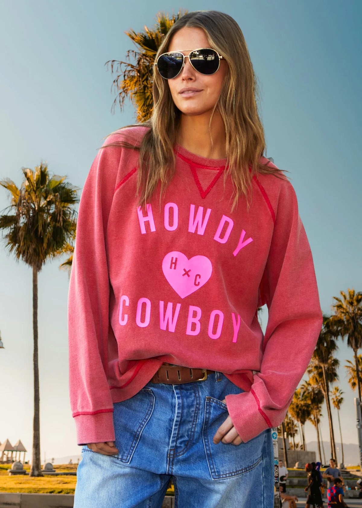 Howdy Cowboy Vintage Wash Sweat Red