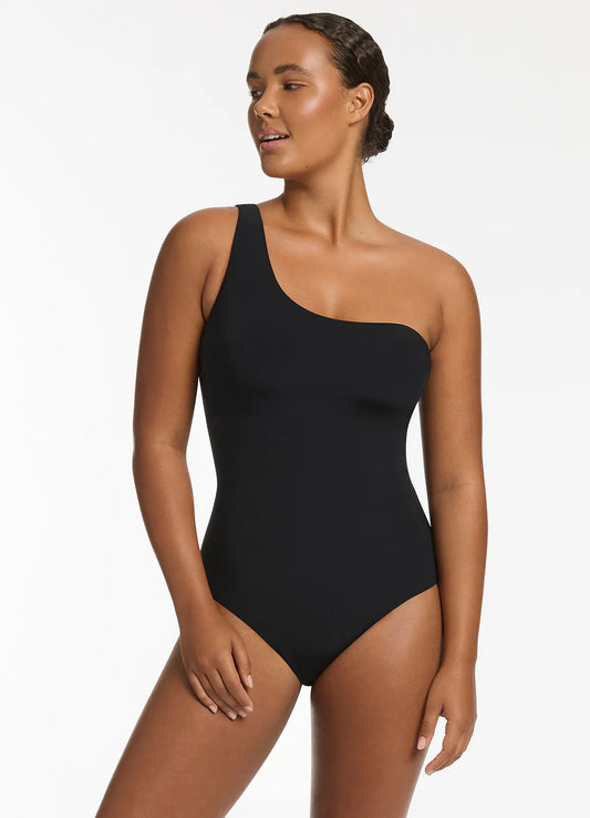 One Shoulder One Piece Black
