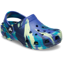 Load image into Gallery viewer, Blue and green patterned clog sandal on a white background