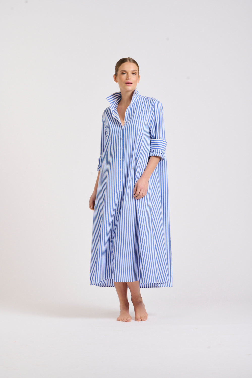 The Luna Long Shirt Dress -Blue/White Stripe