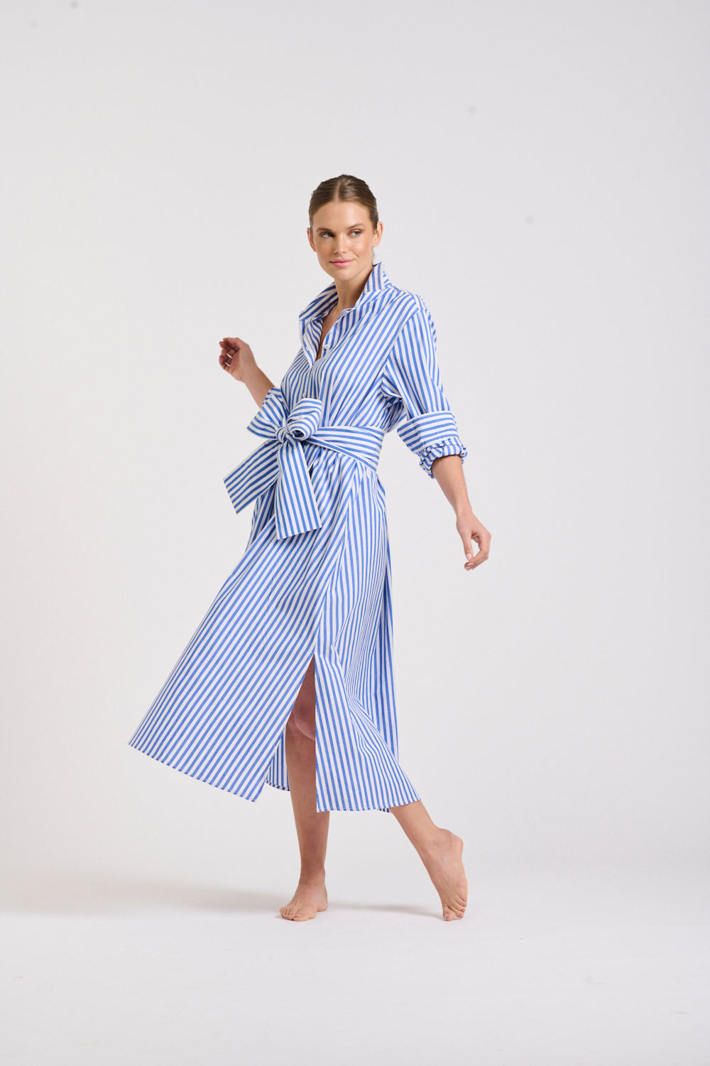 The Luna Long Shirt Dress -Blue/White Stripe
