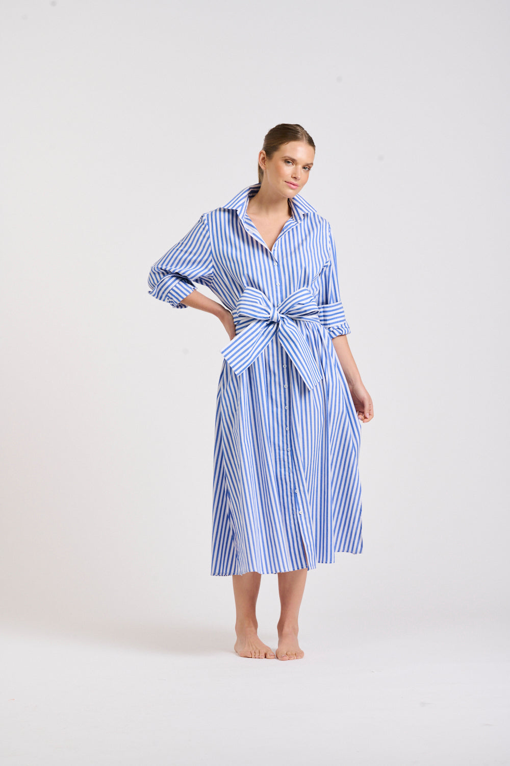The Luna Long Shirt Dress -Blue/White Stripe