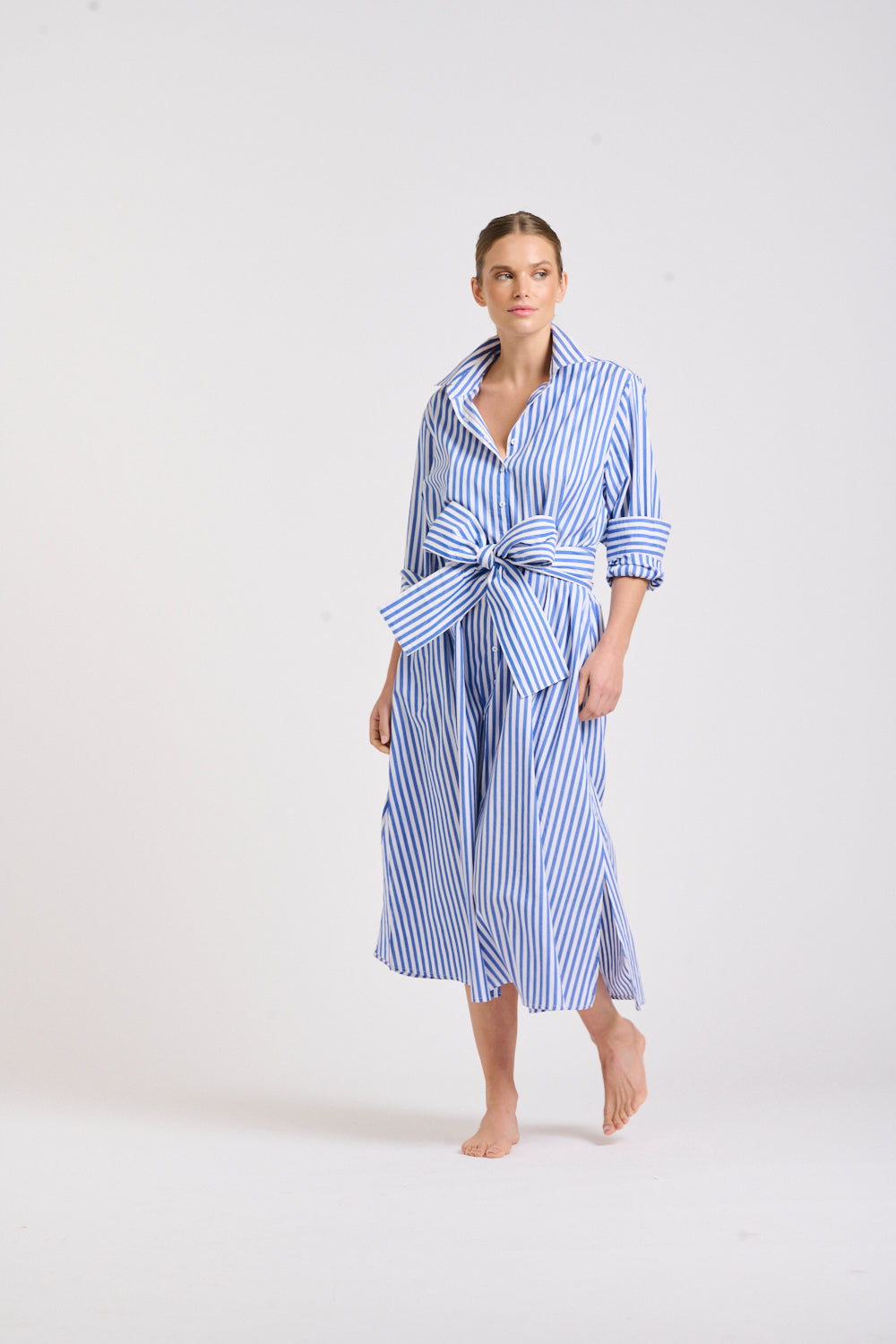 The Luna Long Shirt Dress -Blue/White Stripe
