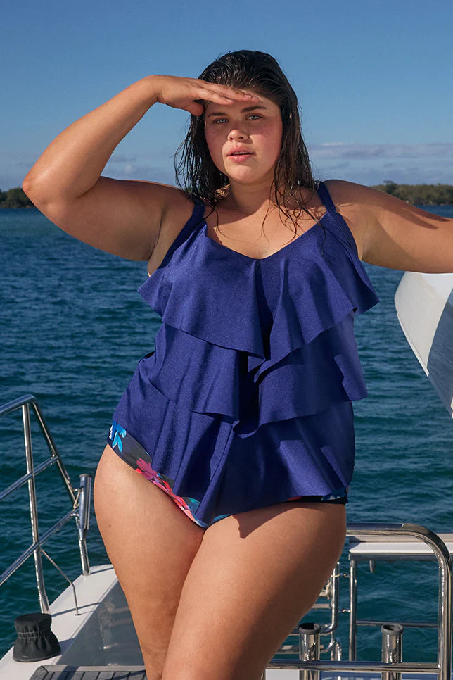 3 Tier Tankini Top Metallic Navy